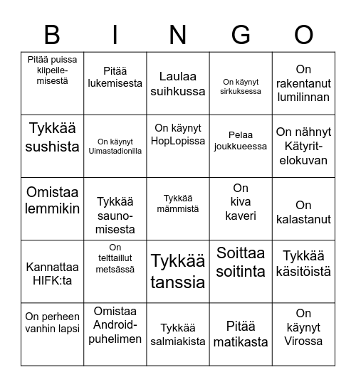 Yläaste Bingo Card