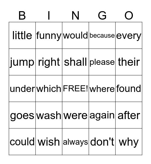 Colton's Bingo Card