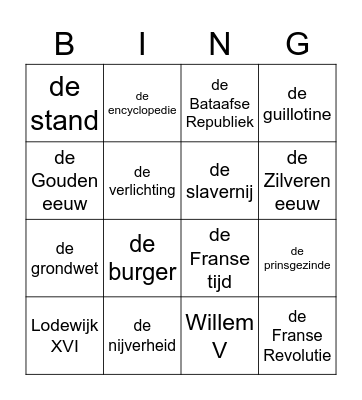 Geschiedenis thema 2 Bingo Card