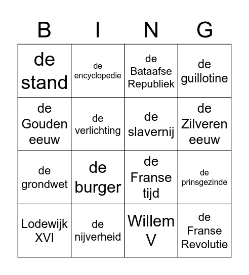 Geschiedenis thema 2 Bingo Card