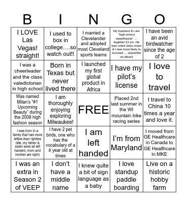 GE Women's Network Milwaukee Hub Board Bingo Card
