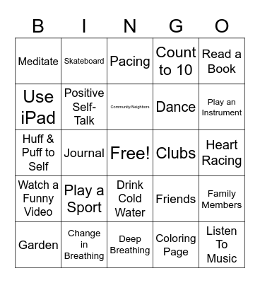 Warning Signs & Coping Skill Bingo Card