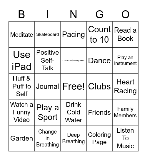 Warning Signs & Coping Skill Bingo Card