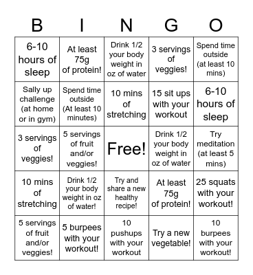 Valentines Day ‘Love Your Body’ Bingo Card