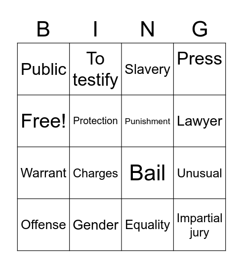 bill of rights Bingo Card