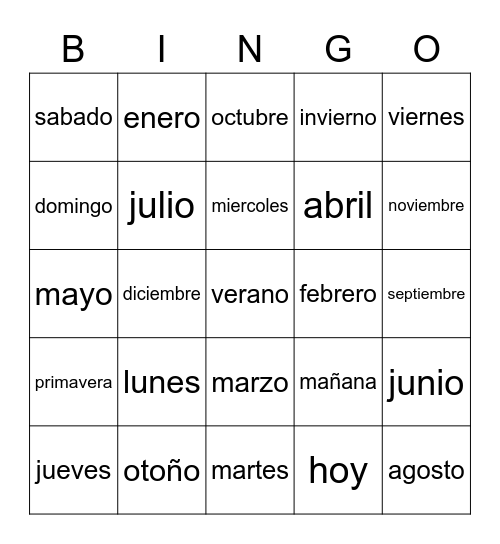 Dias Y Meses Bingo Card