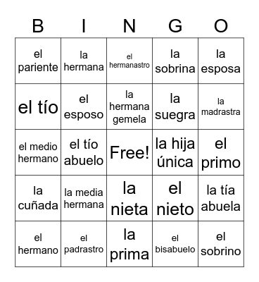 Imagina Generaciones en movimiento Los parientes Bingo Card