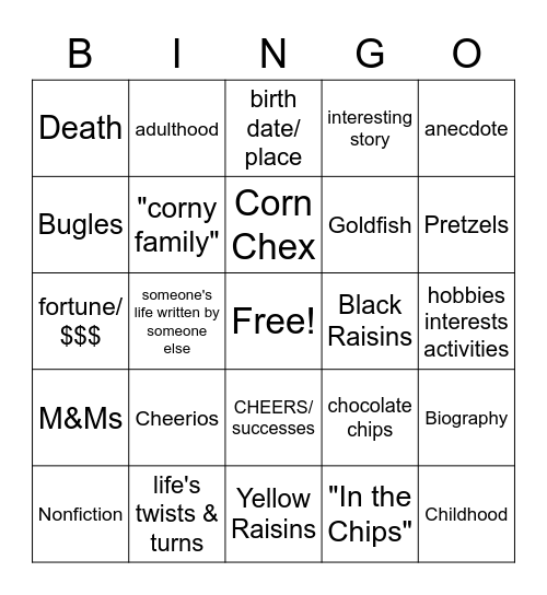 Biography BINGO Card