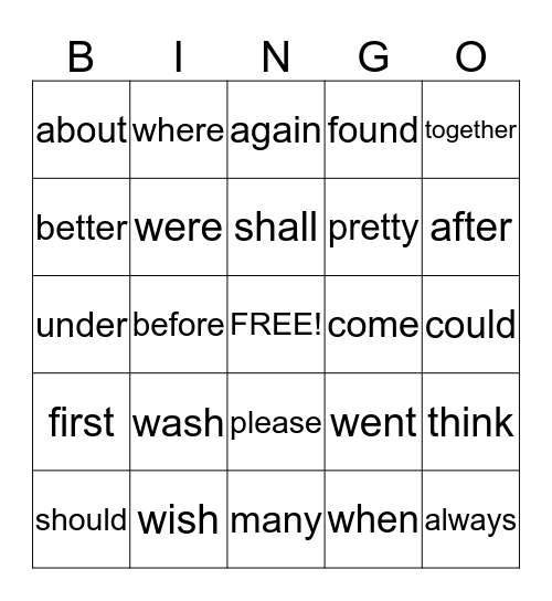 Colton's Bingo Card