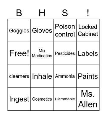 Chemical Safety Bingo Card