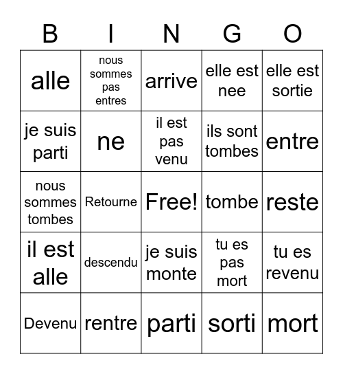 Passe Compose Bingo Card