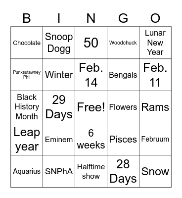 Online SNPhA February Bingo Card