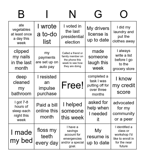 Adulting Bingo Card