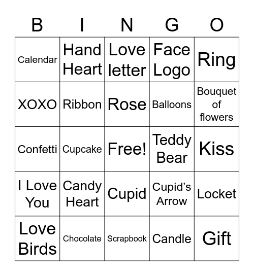 FACE Valentine's Day Bingo Card