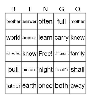 Sight Words Units 7-10 Bingo Card