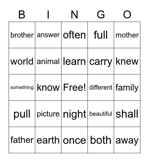 Sight Words Units 7-10 Bingo Card