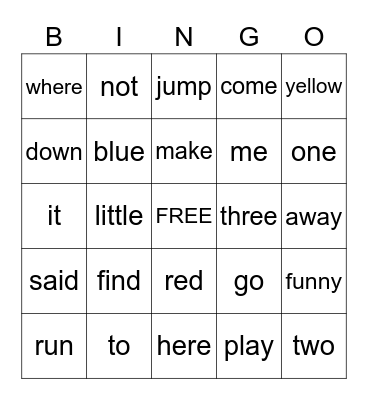 Sight Word Bing0 Bingo Card