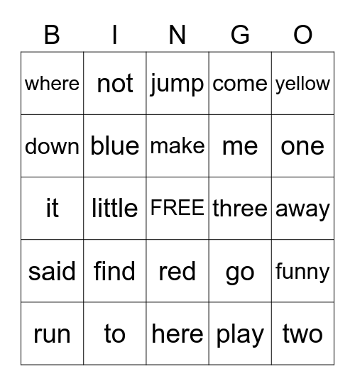 Sight Word Bing0 Bingo Card