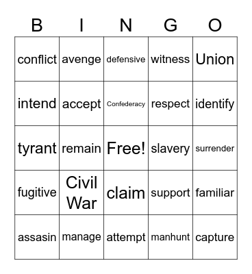 Hunt for Lincoln's Killer - Vocabulary Bingo Card