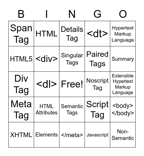MTA:383 Chapter 1 Vocabulary Bingo Card