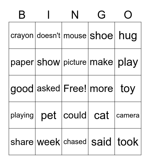Pictures of Hugs Bingo Card