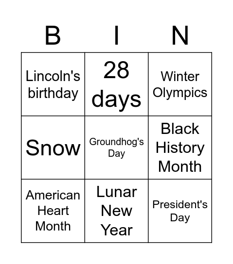 FEBRUARY Bingo Card