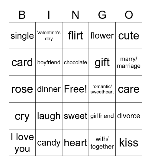 Valentine's Bingo Card