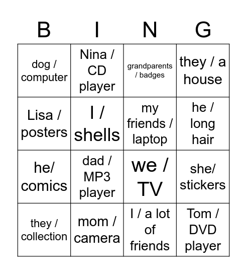 have got has got Bingo Card