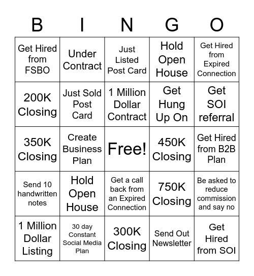 Real Estate Working Agent Bingo Card