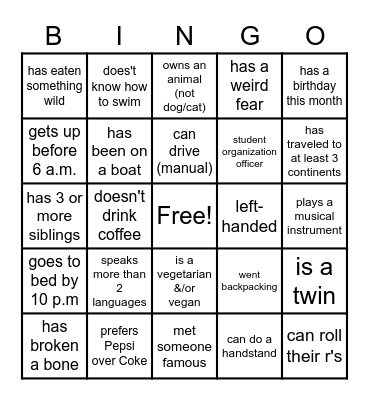 Find Someone Who Bingo Card