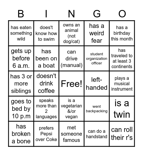 Find Someone Who Bingo Card