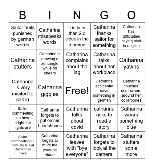 Catharinas Btdrds experience Bingo Card