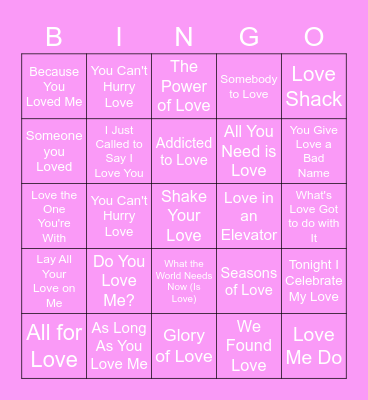 Valentine's Day Music Bingo Card