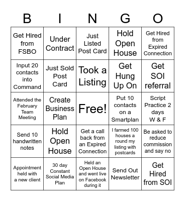 Real Estate Working Agent Bingo Card