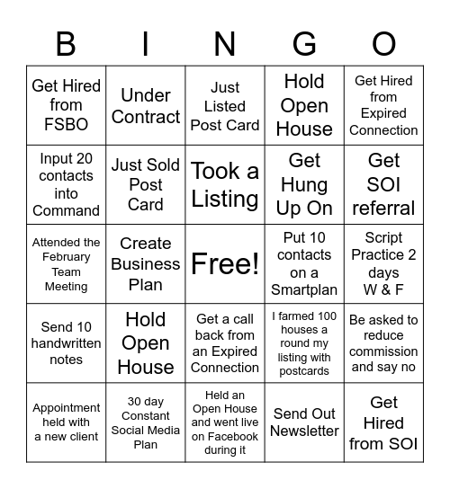 Real Estate Working Agent Bingo Card