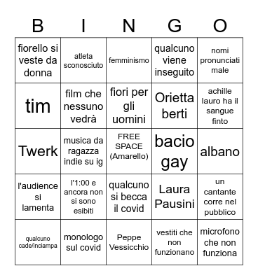 sanremo bingo Card