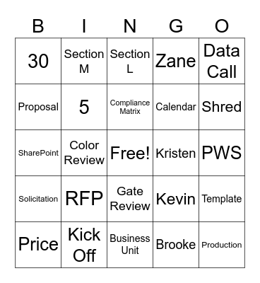 Proposal Bingo Card