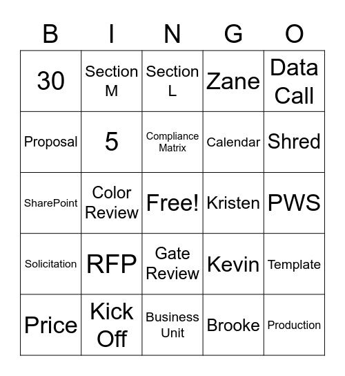 Proposal Bingo Card