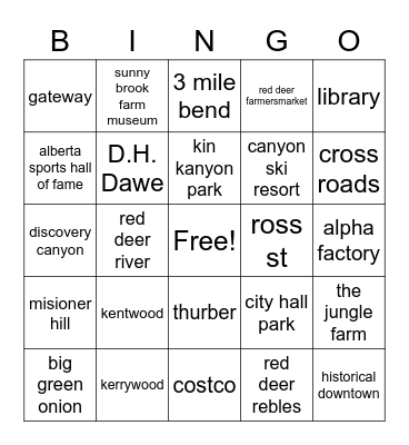 red deer bingo Card