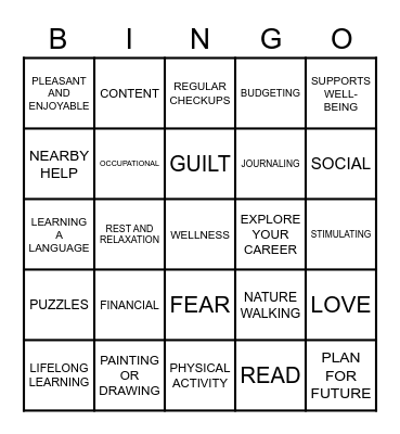 8 DIMENSIONS OF WELLNESS Bingo Card