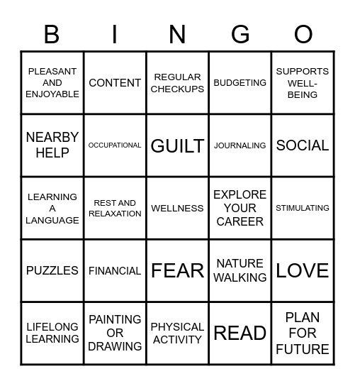 8 DIMENSIONS OF WELLNESS Bingo Card