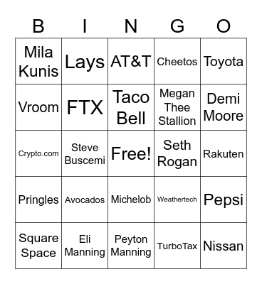 Super Bowl Bingo Card