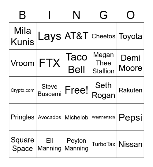 Super Bowl Bingo Card