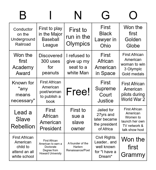 Who Am I? Black History Month Bingo Card