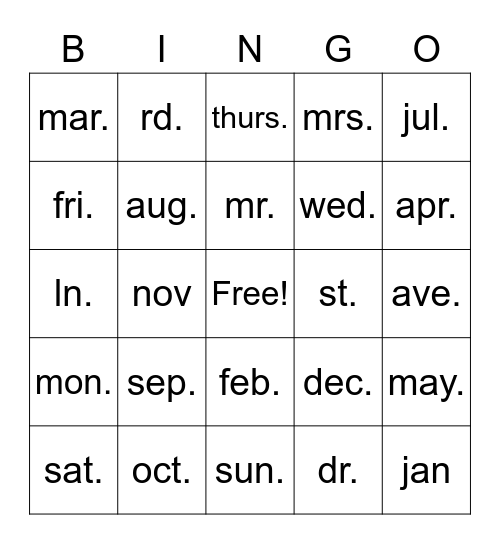 Untitled Bingo Card