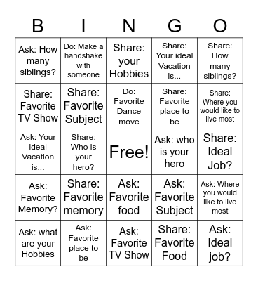 Sharing Bingo Card