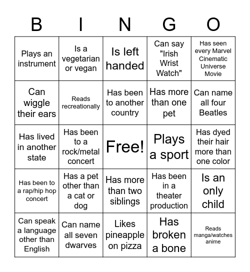 Untitled Bingo Card