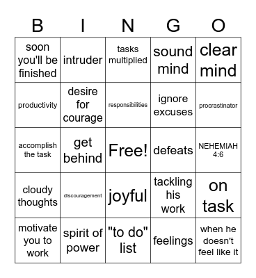 Sidestepping Discouragement Bingo Card