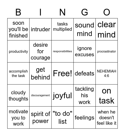 Sidestepping Discouragement Bingo Card