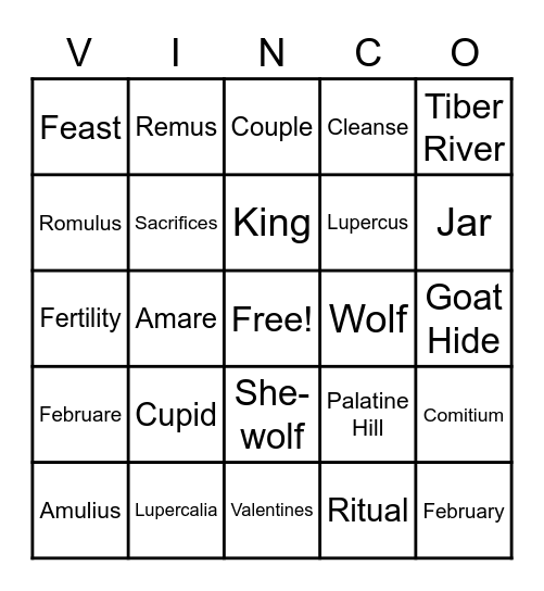 Lupercalia Vinco Bingo Card